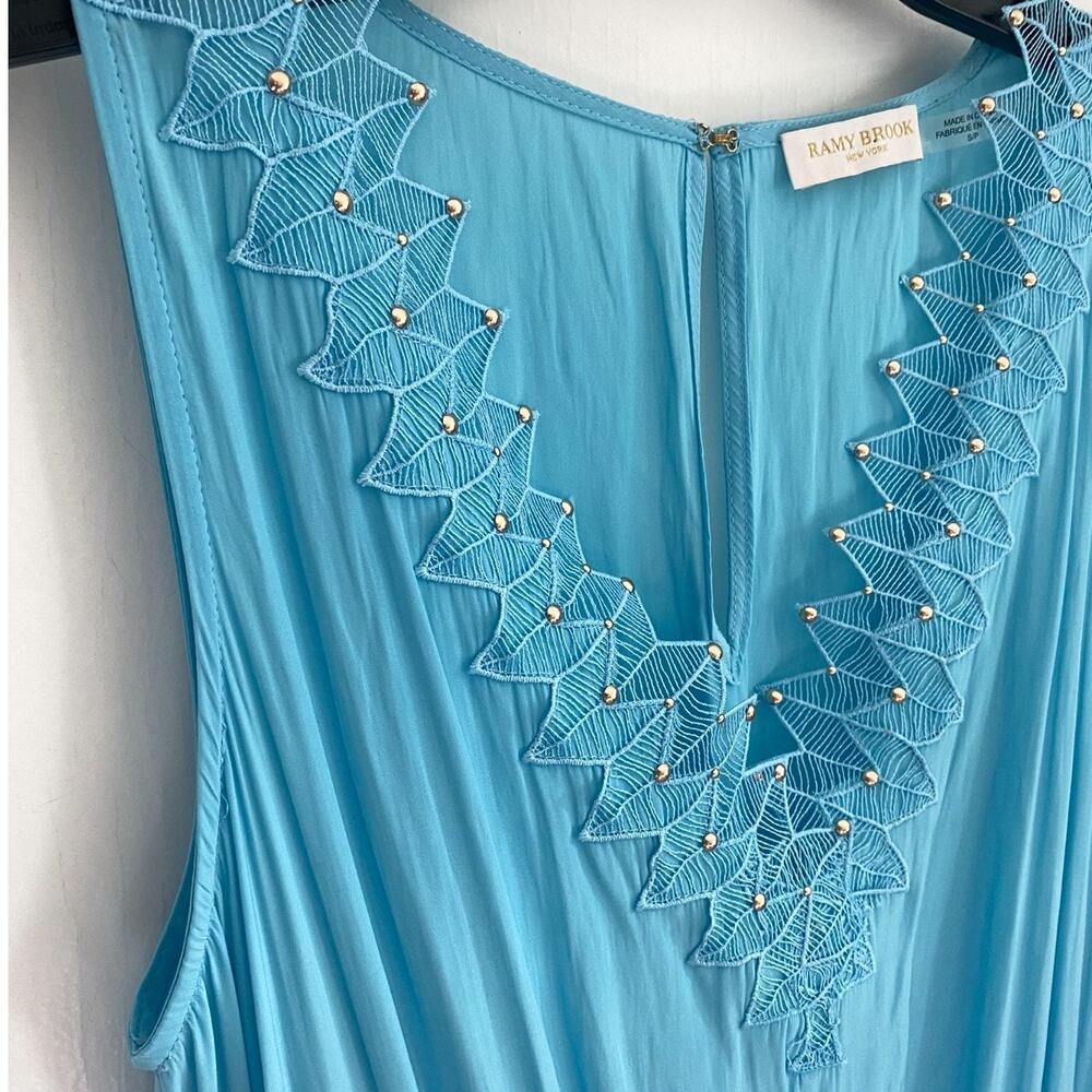 RAMY BROOK Dawson Dress S Turquoise Blue Studded V-Neck Sleeveless Mini Summer